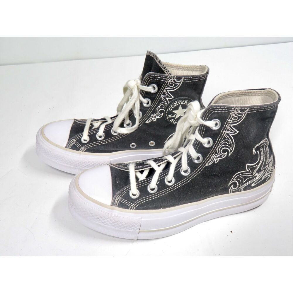 Converse CTAS Hi LIFT Sneaker Black White Platform Western Embroidery Women 5.5